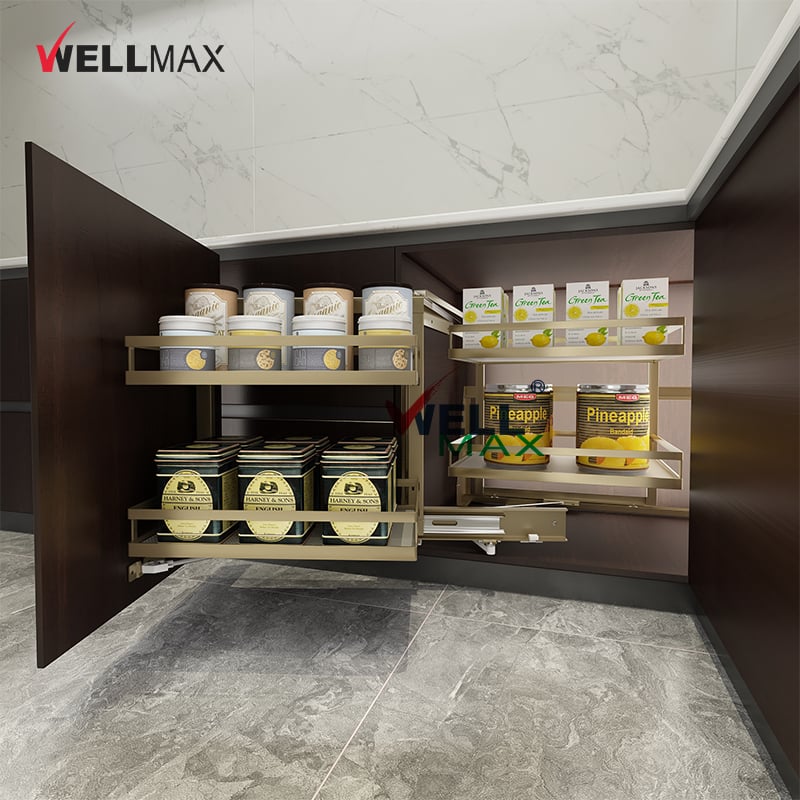 WELLMAX Kitchen Storage Organizer Cabinet Accessories Blind Shelf Pull out Drawer Basket Magic Corner