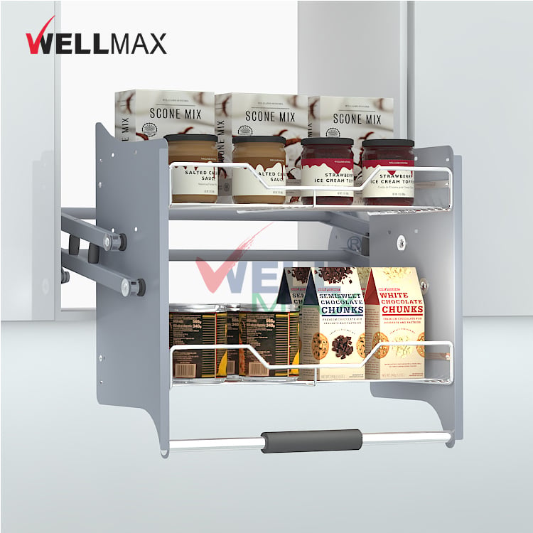 WELLMAX Pull Down Kitchen Cabinet Shelves Bowl Dish Rack Lifting Elevator Wire Basket