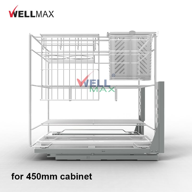 WELLMAX Kitchen Cabinet Wire Shelf Pull Out Basket Seasoning Spice Storage Rack
