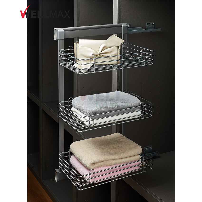 WELLMAX Wardrobe Accessories Pull Out Sliding Drawer Wire Basket Storage Rack Organizer