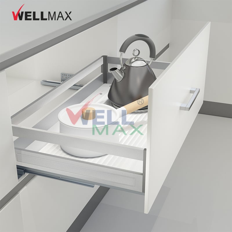 WELLMAX Kitchen Cabinet Drawer Basket Pull Out Shelf Pot Dish Storage Organizer