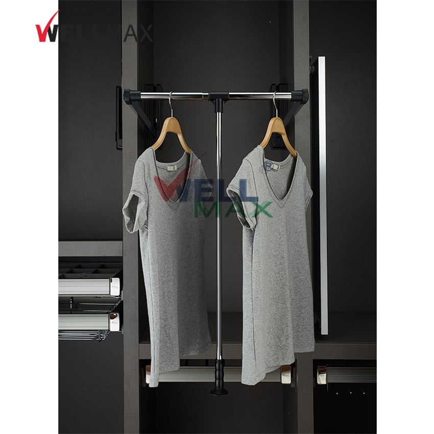 WELLMAX Pull Down Clothes Hanger Wardrobe Closet Rod Pole Lifter for Bedroom Wardrobe Hardware