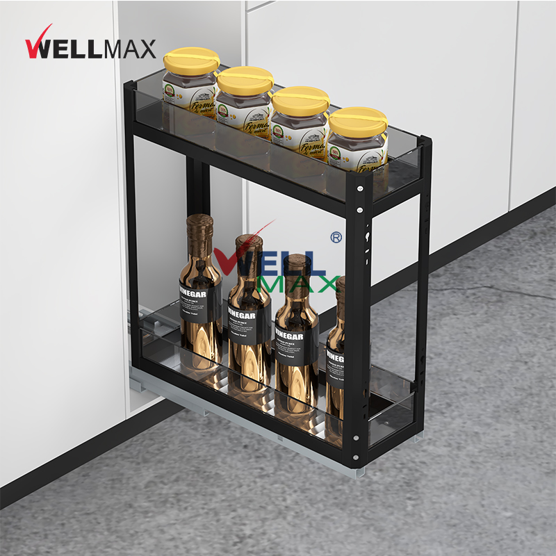 WELLMAX Base Mounted Aluminum Slide Seasoning Basket Dishes Drainer Drawer Organizer Pull Out Kitchen Cabinet