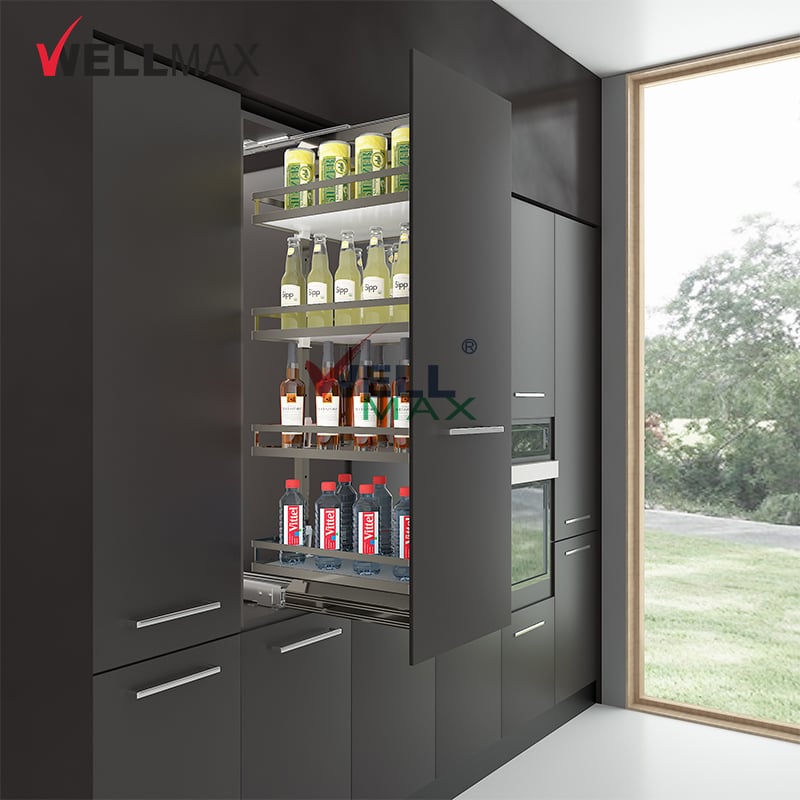 WELLMAX Kitchen Cabinet Furniture Accessories Pull Out Tall Unit Basket Pantry Shelving for Food Storage