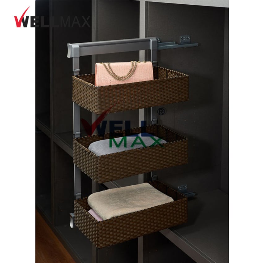 WELLMAX Bedroom Wardrobe Accessories Clothes Storage Rattan Pull Out Storage Basket 
