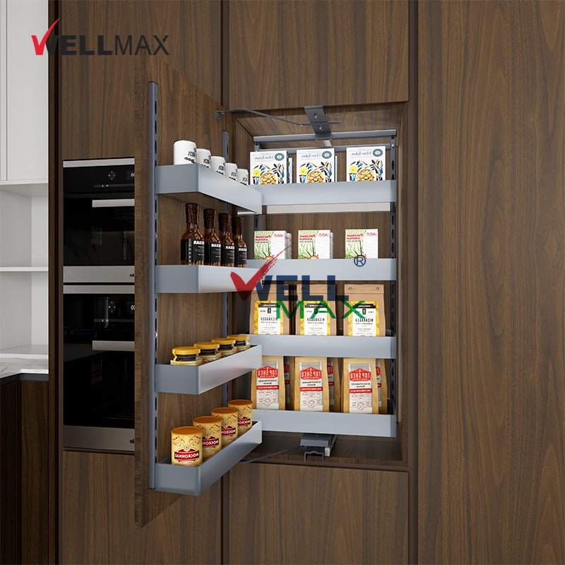 WELLMAX Cabinet Hardware Kitchen Pull Out Basket Spice Drawers Organizer Tall Larder Pantry Unit