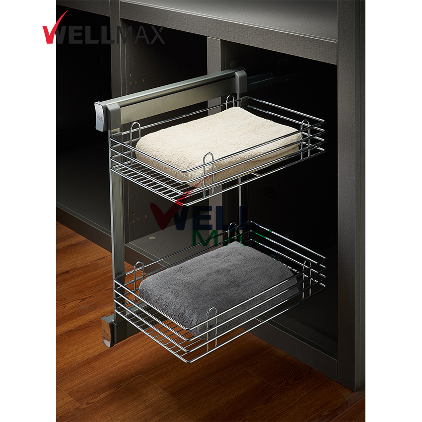 WELLMAX Wardrobe Accessories Pull Out Sliding Drawer Wire Basket Storage Rack for Clothes Organizer