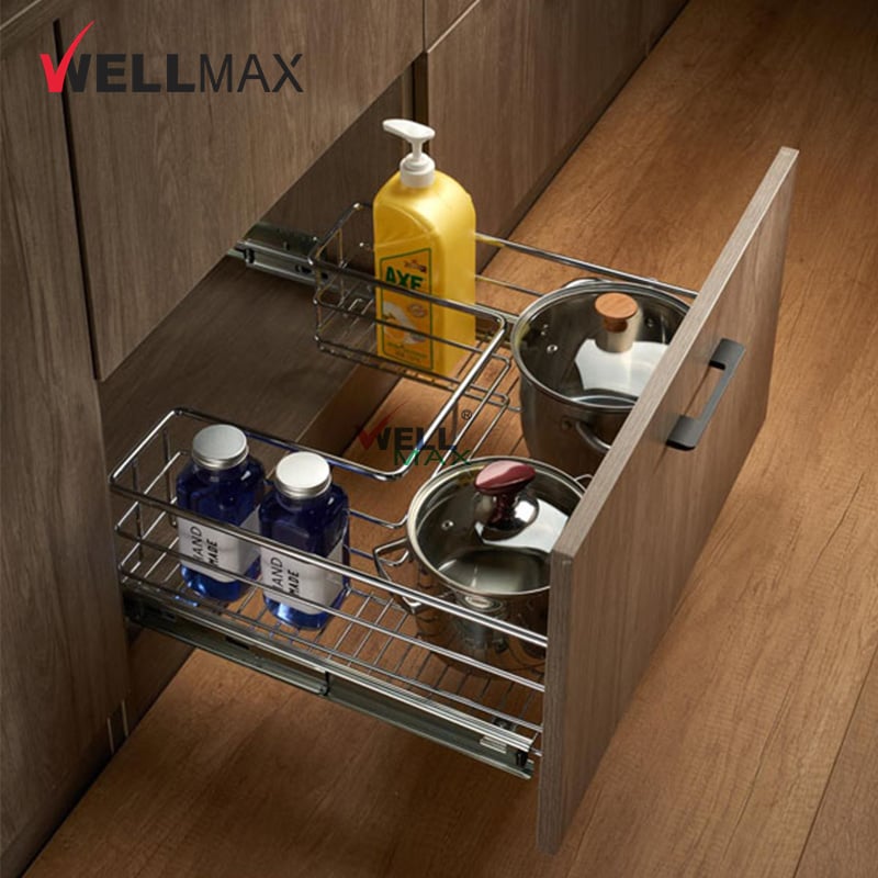  WELLMAX Durable Under Sink Pull Out Basket Sliding Kitchen Storage Organizer