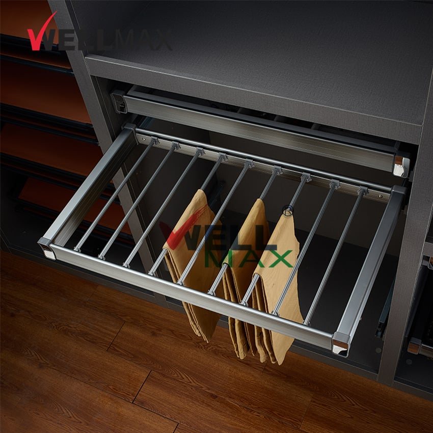 WELLMAX Wardrobe Hardware Bedroom Accessories Storage Closet Organizer Metal Hidden Pull Out Pants Trousers Rack
