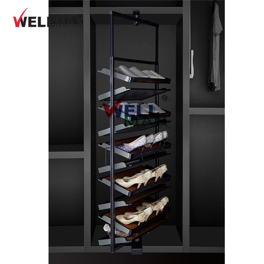 WELLMAX Wardrobe Revolving Shoe Rack Storage Organizer Cabinet Display Metal 360° Rotating Shoe Rack