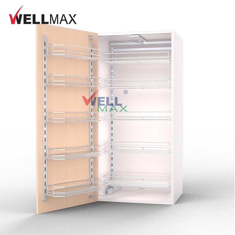 WELLMAX Smart Cabinet Hardware Kitchen Cabinet Pull Out Spice Drawers Organizer Tall Larder Pantry Unit