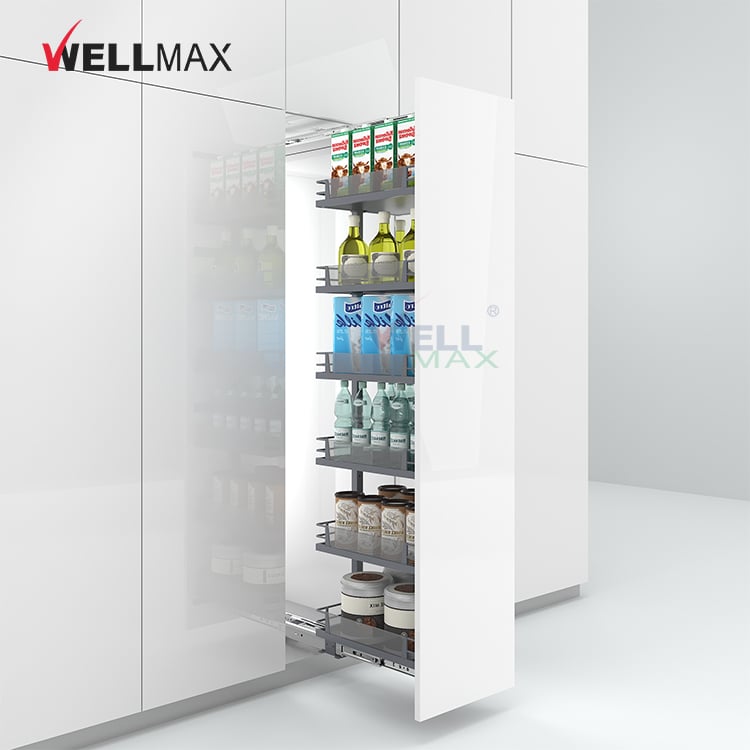 WELLMAX 6-Layer Kitchen Pull Out Pantry Unit Basket Adjustable Height Cabinet Organizer