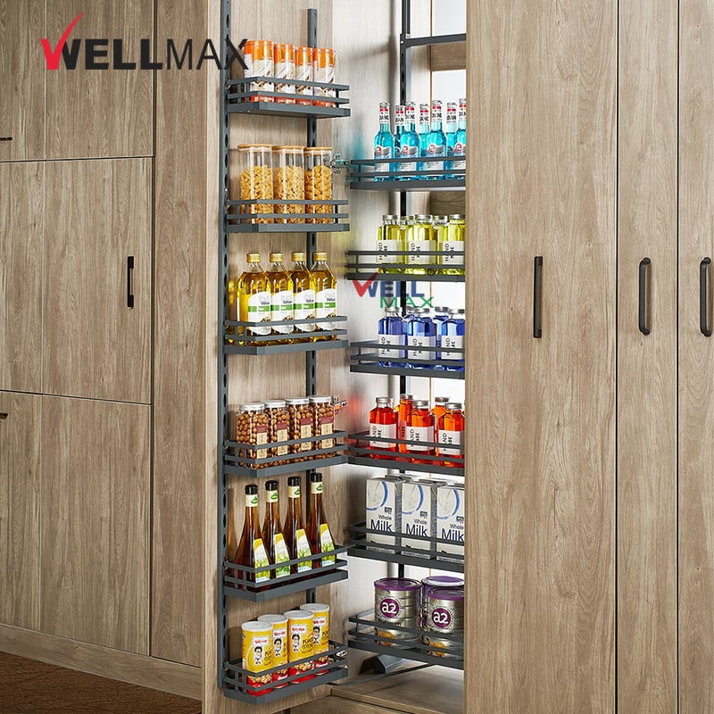 WELLMAX Pantry Door Shelf Furniture Accessories Hardware Slide Out Larder Basket For Cabinet Shelf Organizer