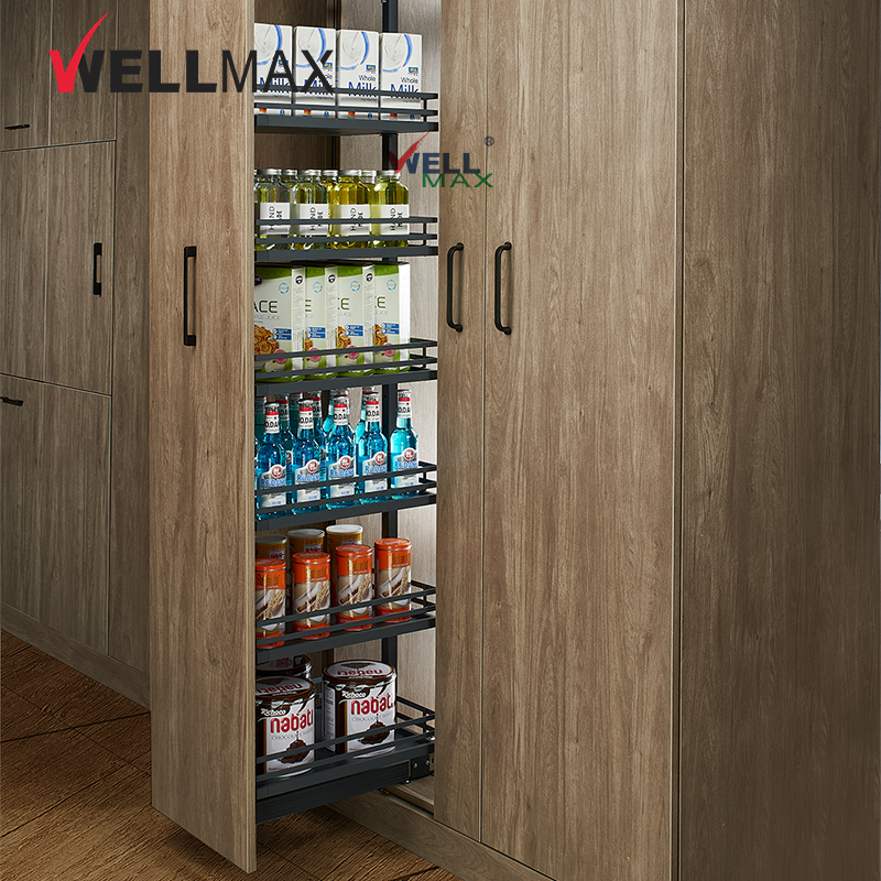 WELLMAX Pull Out Basket Iron Powder Soft Closing Kitchen Cabinet Pantry Unit Shelves