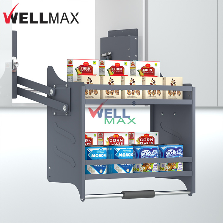 How does a pull down shelf improve kitchen storage?