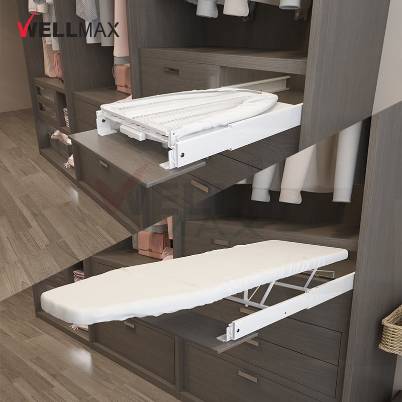 WELLMAX Cabinet Retractable Pull Out Ironing Table Foldable Ironing Board for Closet Drawer with Ball Bearing Slides