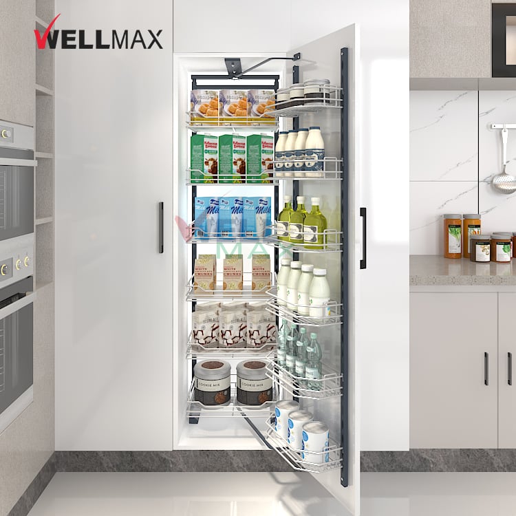 WELLMAX Kitchen Basket Cabinet Organizer Large Capacity 6-Layer Pull Out Larder Unit High Pantry Storage Rack
