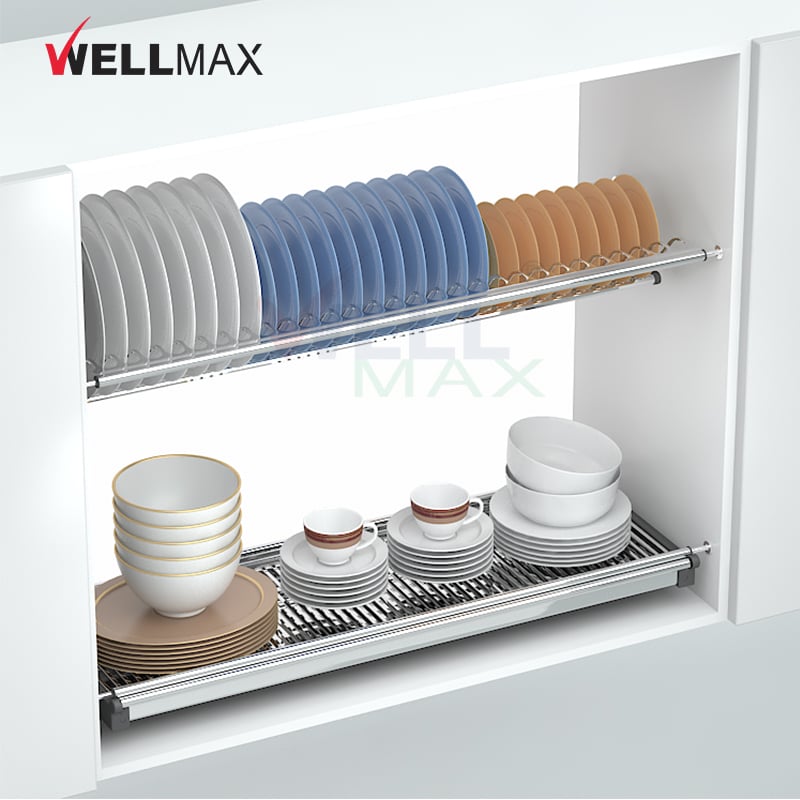 WELLMAX Multifunctional Kitchen Cabinet Organizer Stainless Steel Dish Rack Built-In Plate Drying Rack
