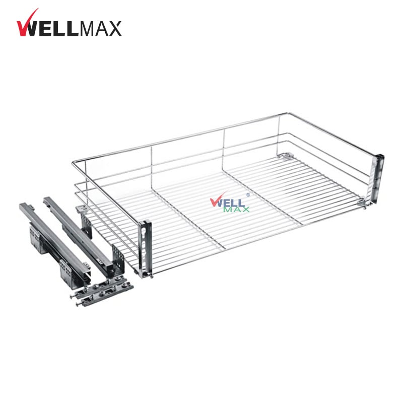 WELLMAX Kitchen Cabinet Pull Out Drawer Basket Dish Plate Pot Spice Rack Organizer With Soft Closing