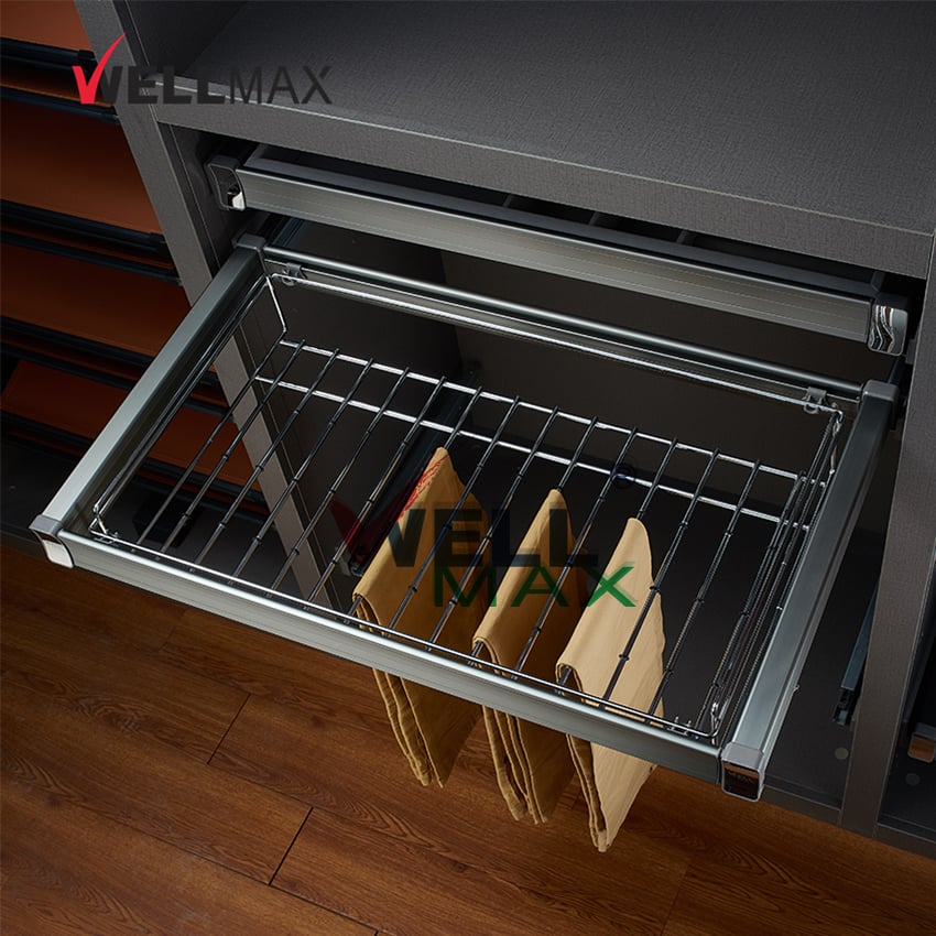 WELLMAX Wardrobe Organizer Pull Out Pants Rack Sliding Wire Hanger Baskets For Clothing Cabinet