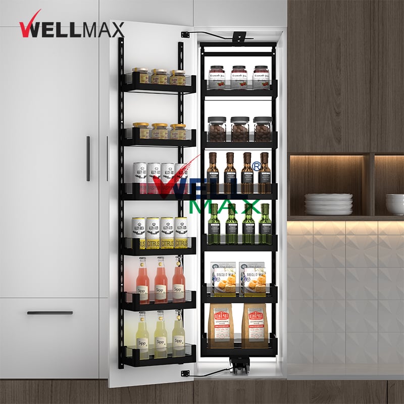 WELLMAX Cabinet Accessories Kitchen Hardware Glass Pantry Tall Larder Unit Pull Out Drawer Basket Organizers