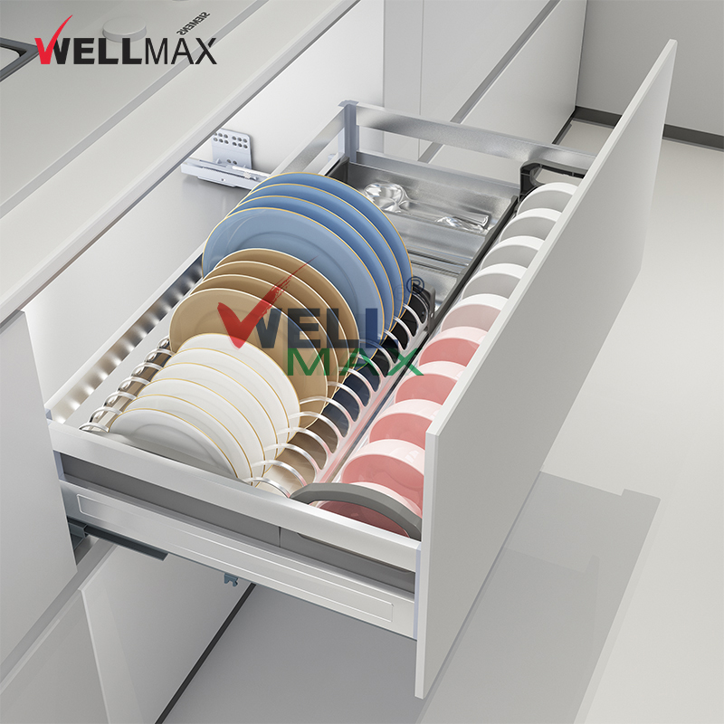 WELLMAX Kitchen Drawer Basket With Soft Closing Pull Out Base Cabinet Stainless Steel Dish Rack