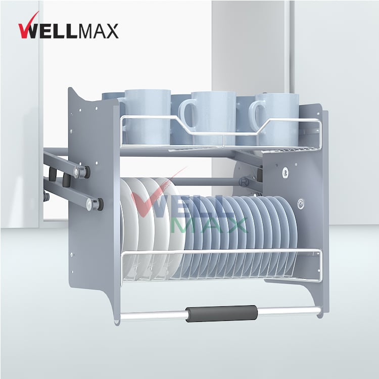 WELLMAX Kitchen Cabinet Storage Pull Down Elevator Lift Basket Dish Holder