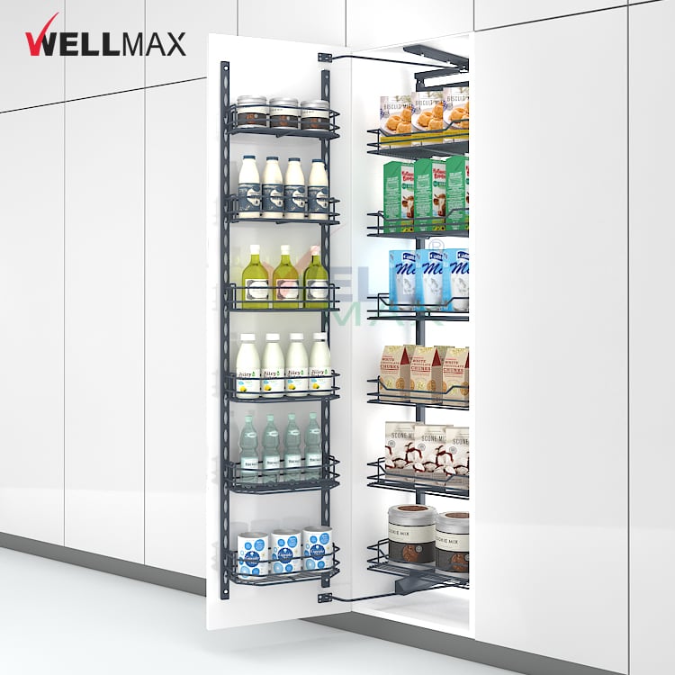 WELLMAX 6 Layers Pull Out Pantry Organizer Kitchen Basket Multipurpose Larder Unit For Tall Cabinet