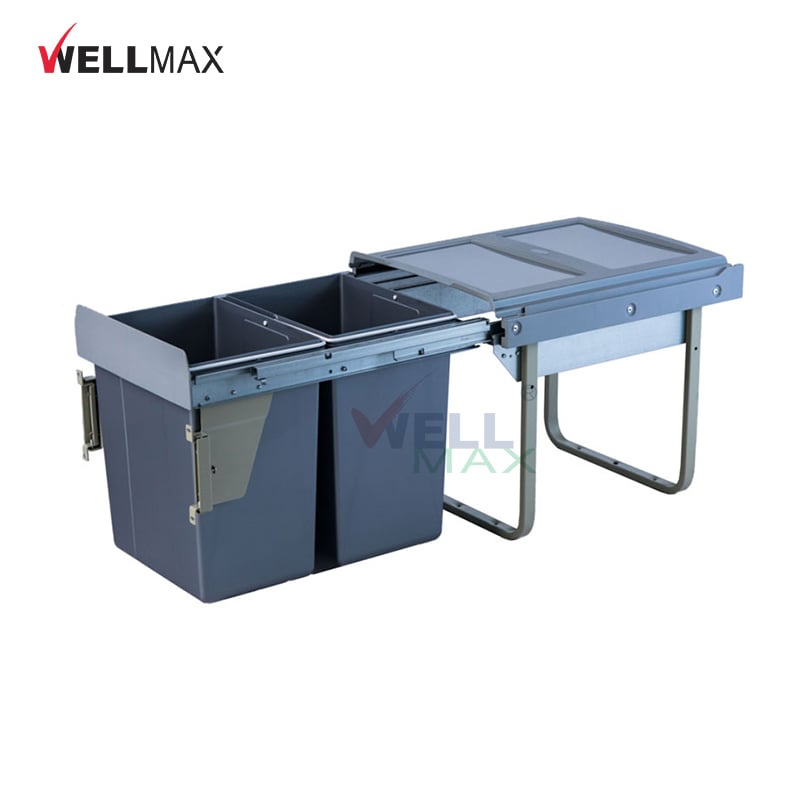 WELLMAX Cabinet Built-In Plastic Waste Trash Bin Recycling Pull Out Storage Boxes Trash Garbage Cans