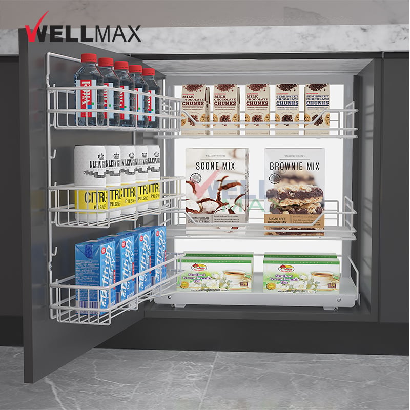 WELLMAX Blind Corner Kitchen Cabinet Storage Pull Out Magic Corner Drawer Basket Storage Organizer
