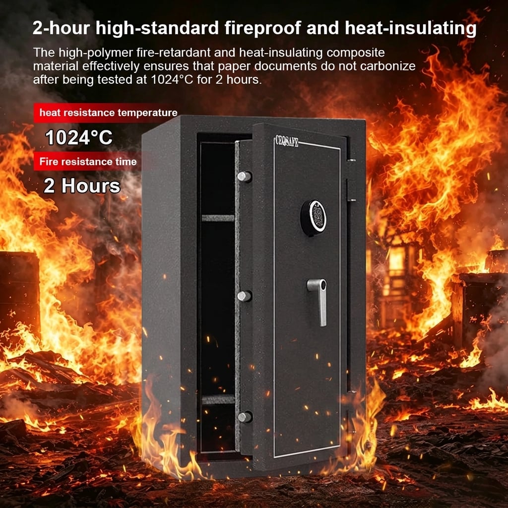 CEQSAFE Black Luxury Electronic Big Fireproof Safe Box Antique Surface Classic Digital Coded Lock 2 Hours