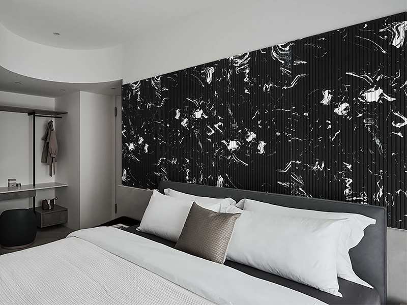 Artificial Black Engineered Marble Slab with White Vein