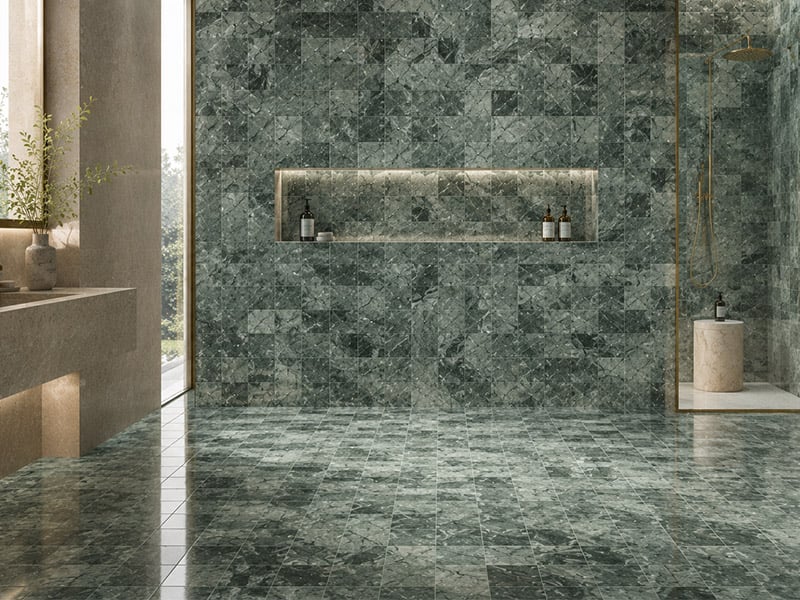 4x4'' Square Forest Green Marble Mosaic Tile
