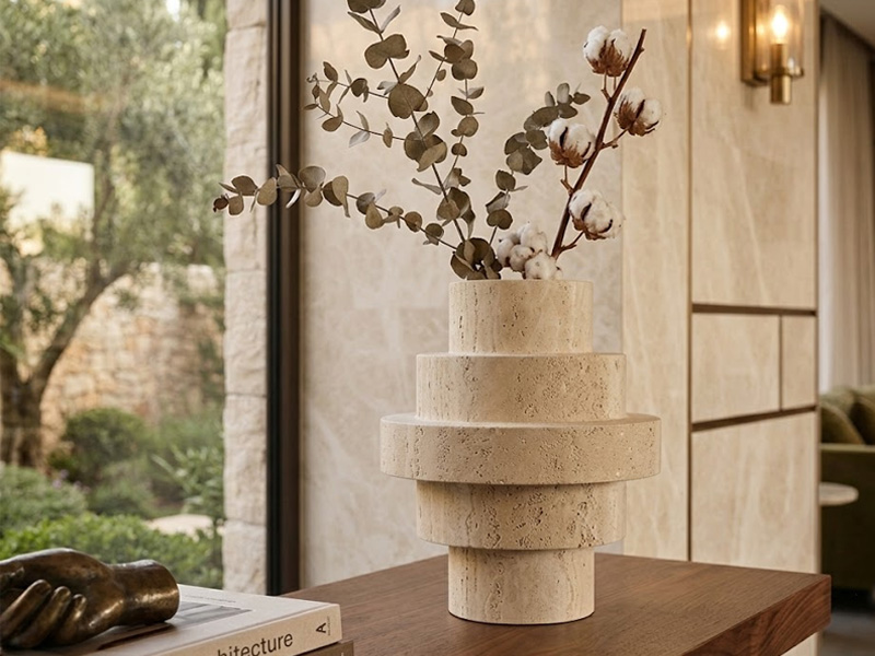 Beige Travertine Flower Vases