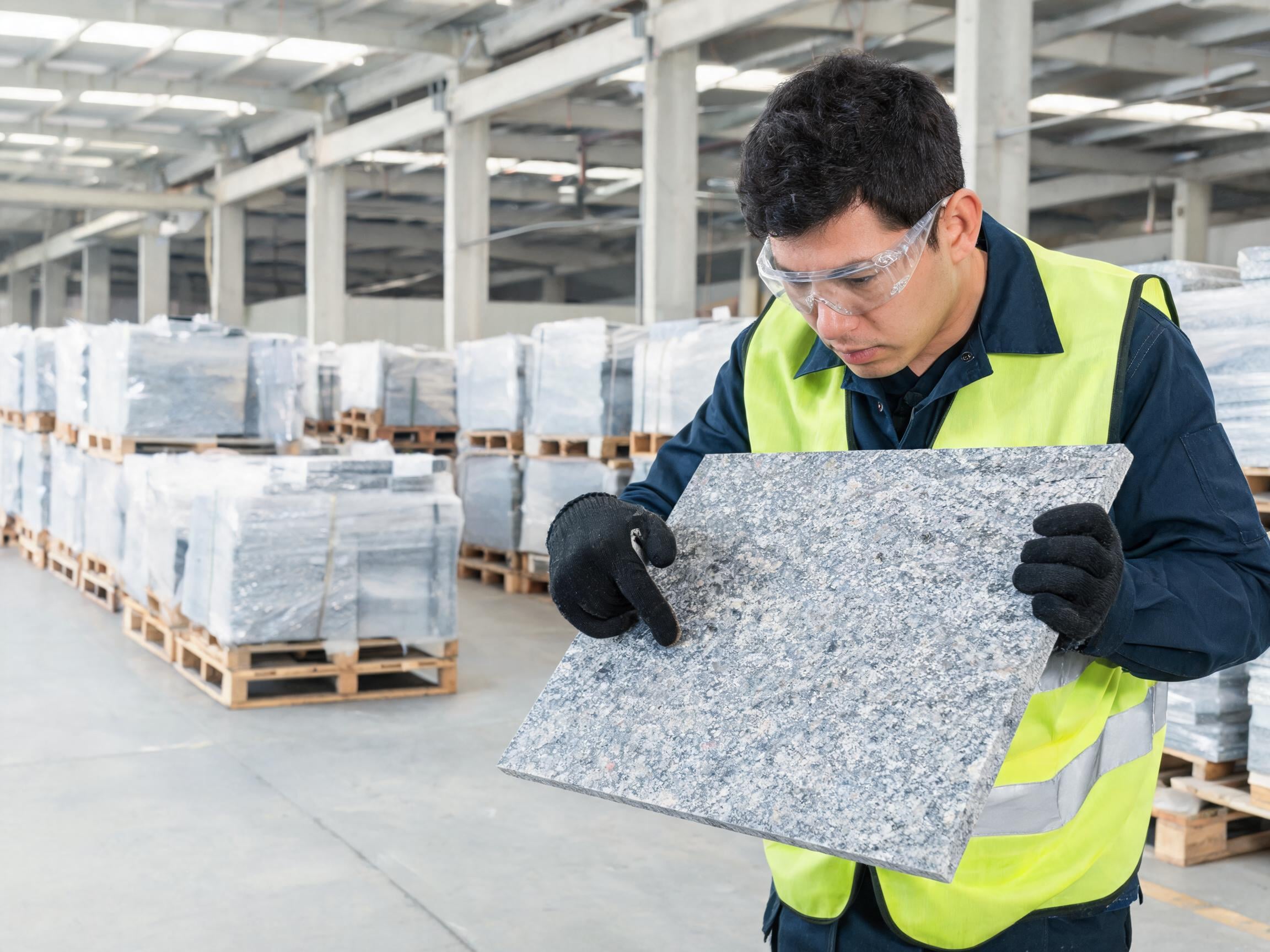 Pre-shipment quality inspection and protective packaging of natural stone floor tiles for commercial export