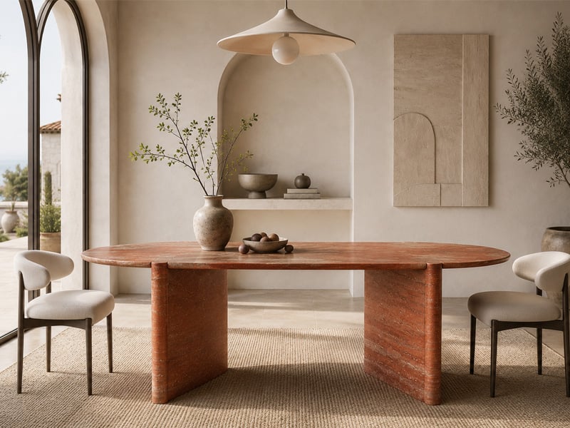 Red Travertine Dining Table