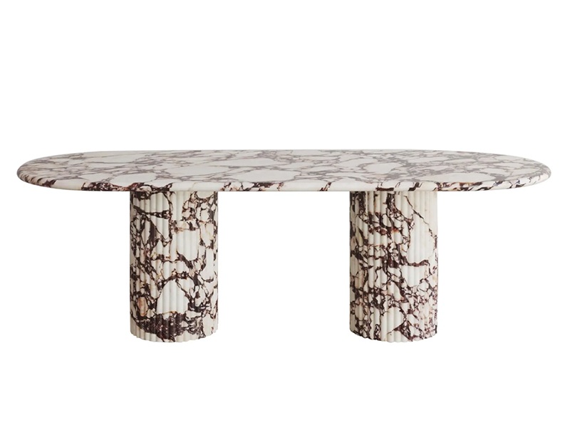 Calacatta Viola Marble Dining Table with Fluted Round Marble Legs