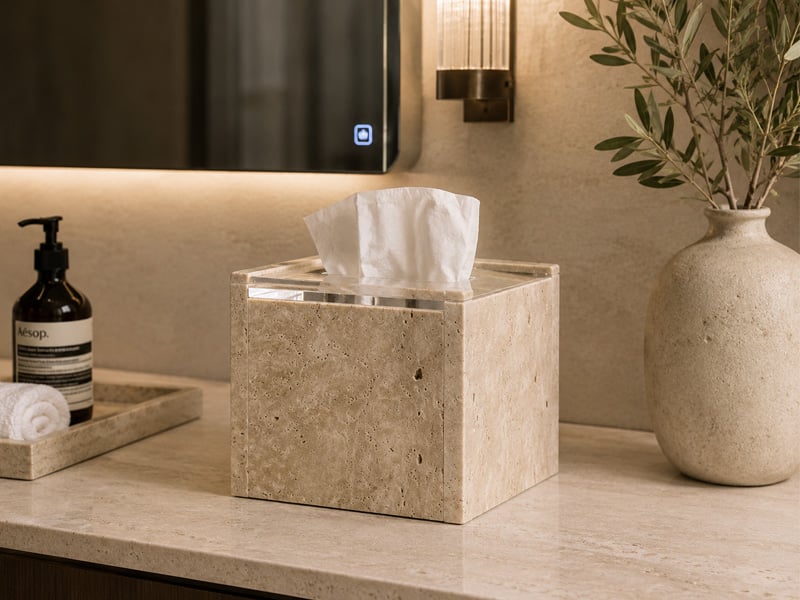 Custom Beige Travertine Tissue Box