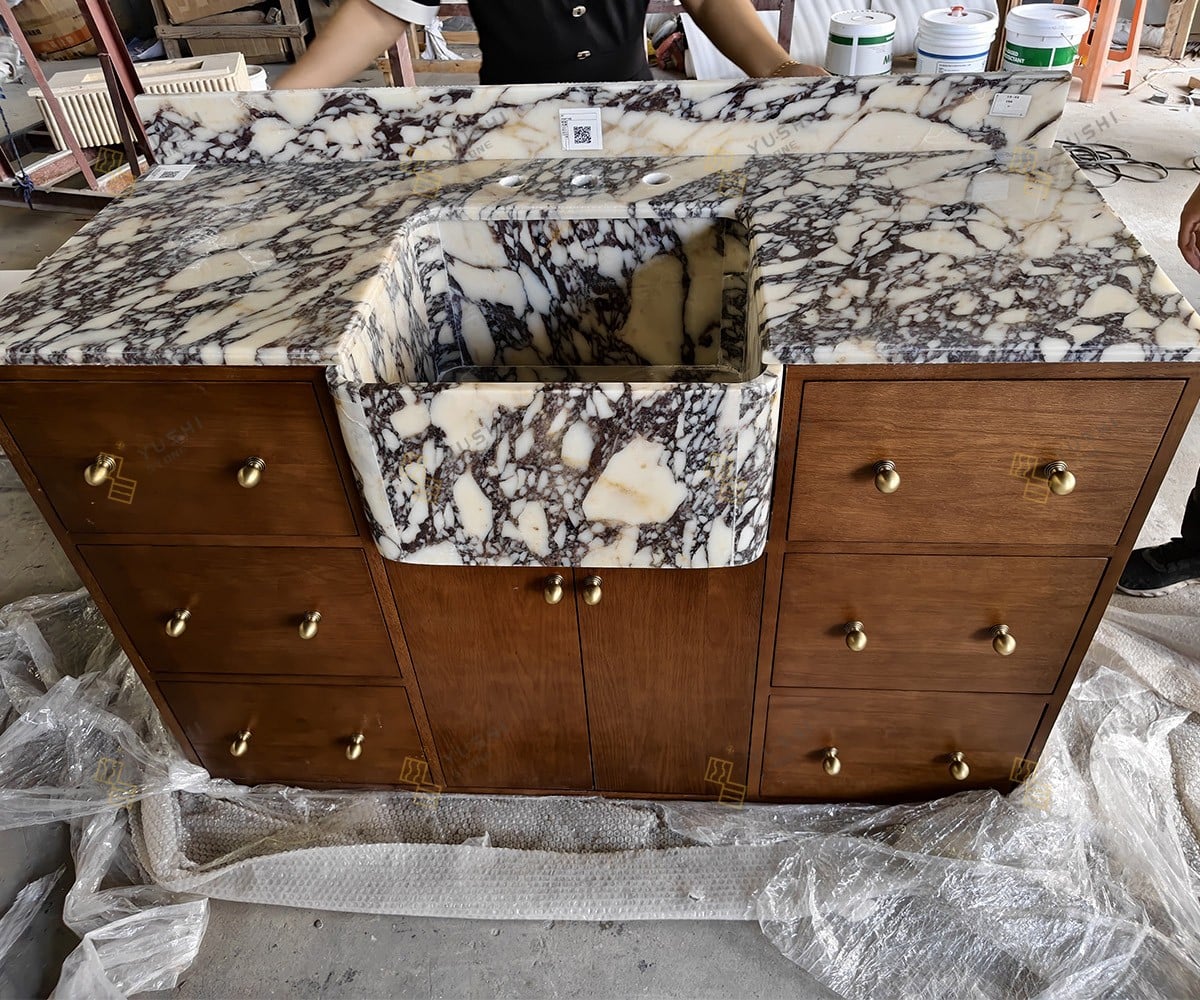 Custom Calacatta Viola Marble & Solid Wood Bathroom Vanity Pre-installation (2).jpg