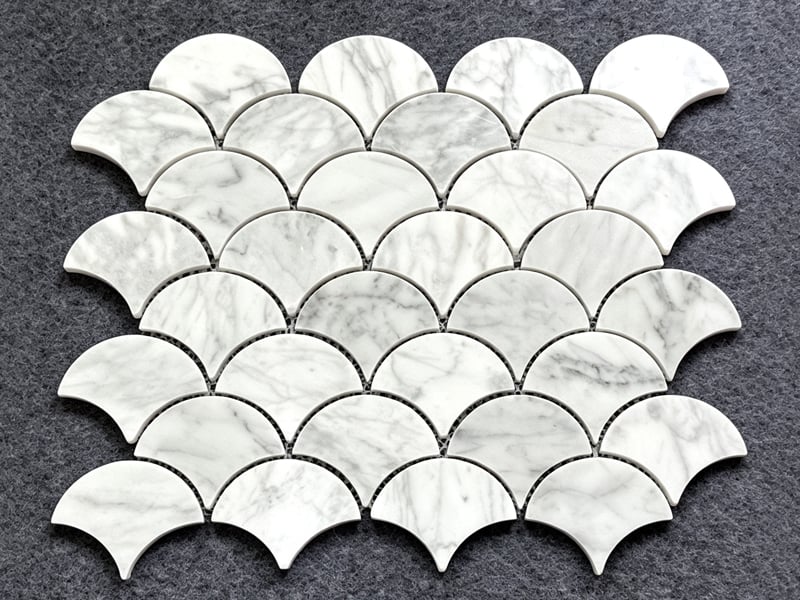 Bianco Carrara White Marble Fan Shaped Mosaic Tile