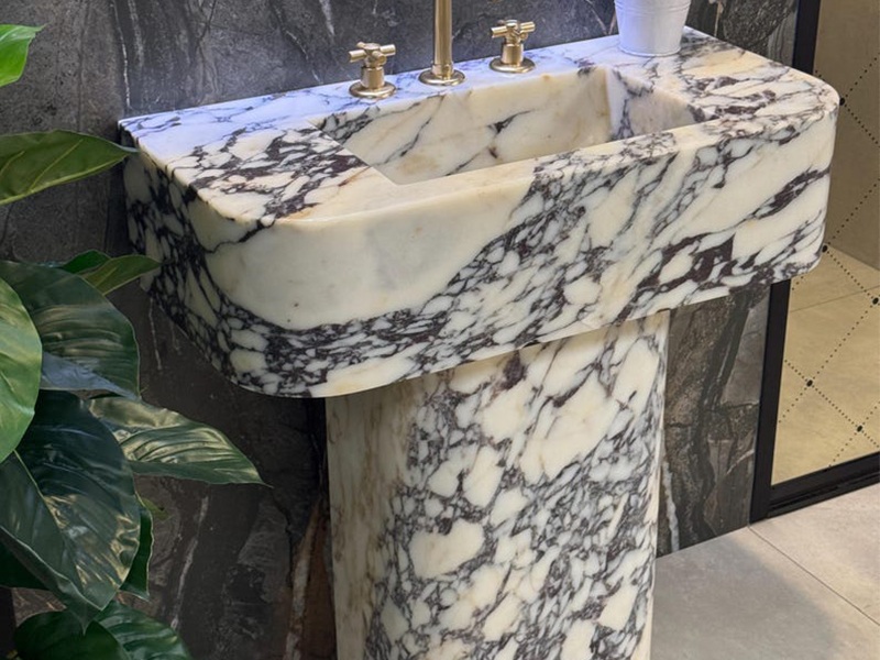 Natural Calacatta Viola Marble Bathroom Pedestal Sink