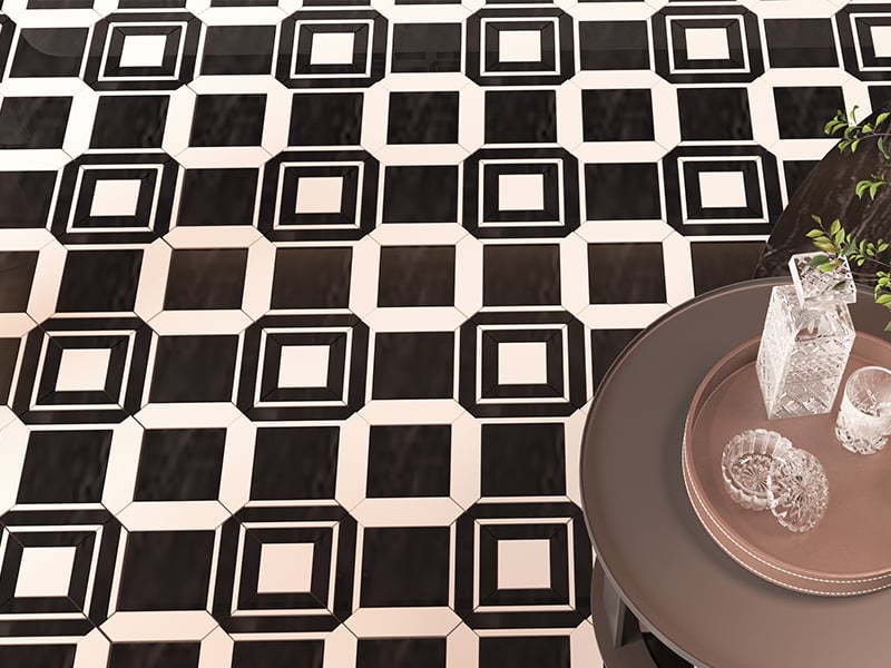 Carrelage en mosaïque en marbre Marquina noir et cristal blanc