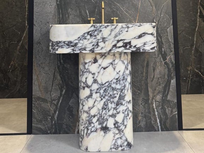 Natural Calacatta Viola Marble Bathroom Pedestal Sink