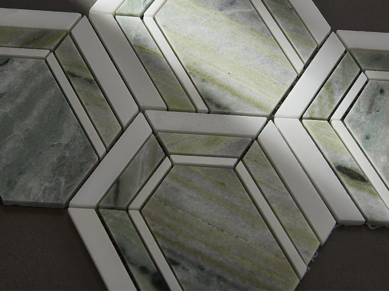 Green Marble and Crystal White Hexagonal Waterjet Mosaic Tile
