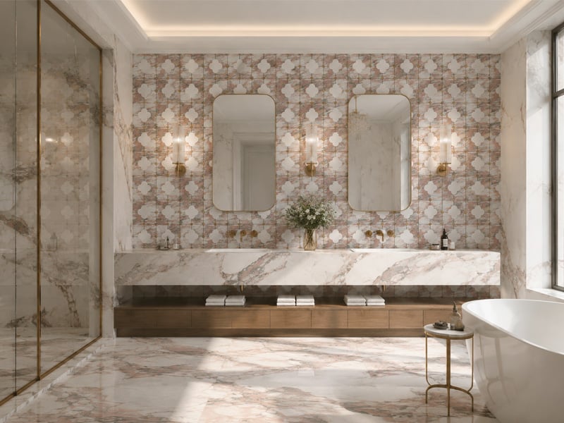The Clover Brass Thassos Marble Stone Waterjet Mosaic