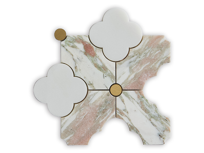The Clover Brass Thassos Marble Stone Waterjet Mosaic