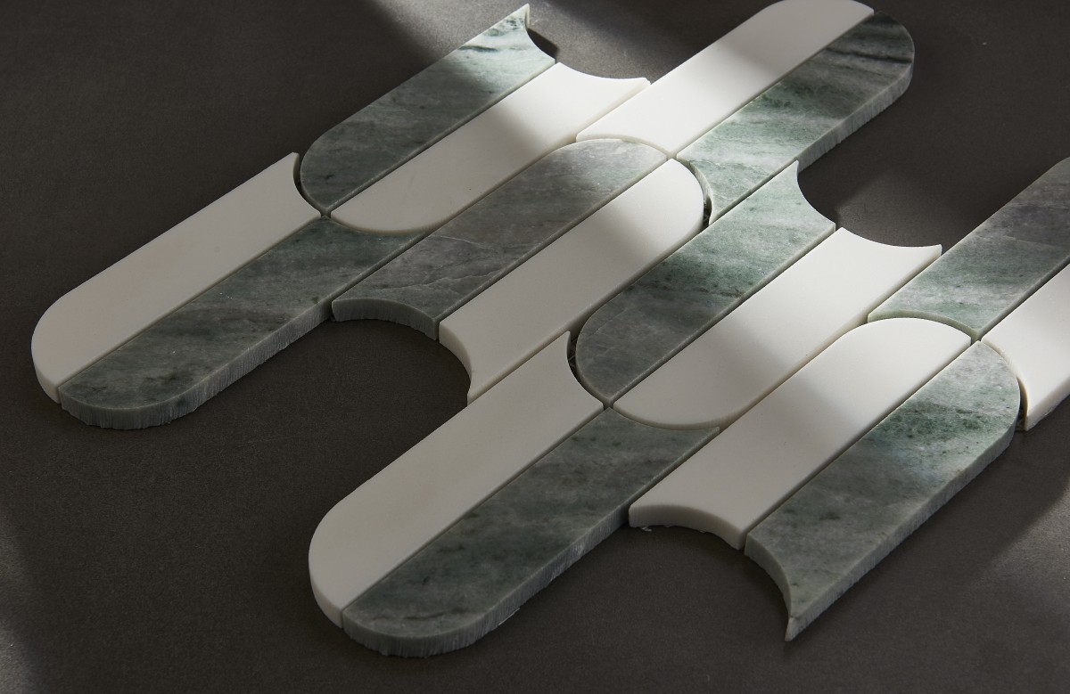 White and Green Marble Waterjet Mosaic Tile