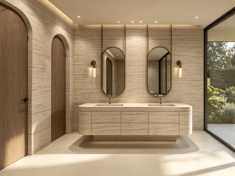 Custom 2.8m Travertine Vanity with Sandblasted Finish