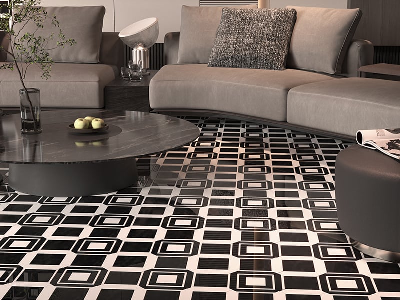 Carrelage en mosaïque en marbre Marquina noir et cristal blanc