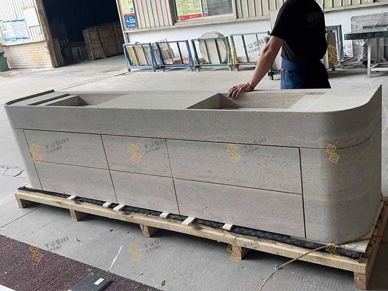 Custom 2.8m Travertine Vanity with Sandblasted Finish